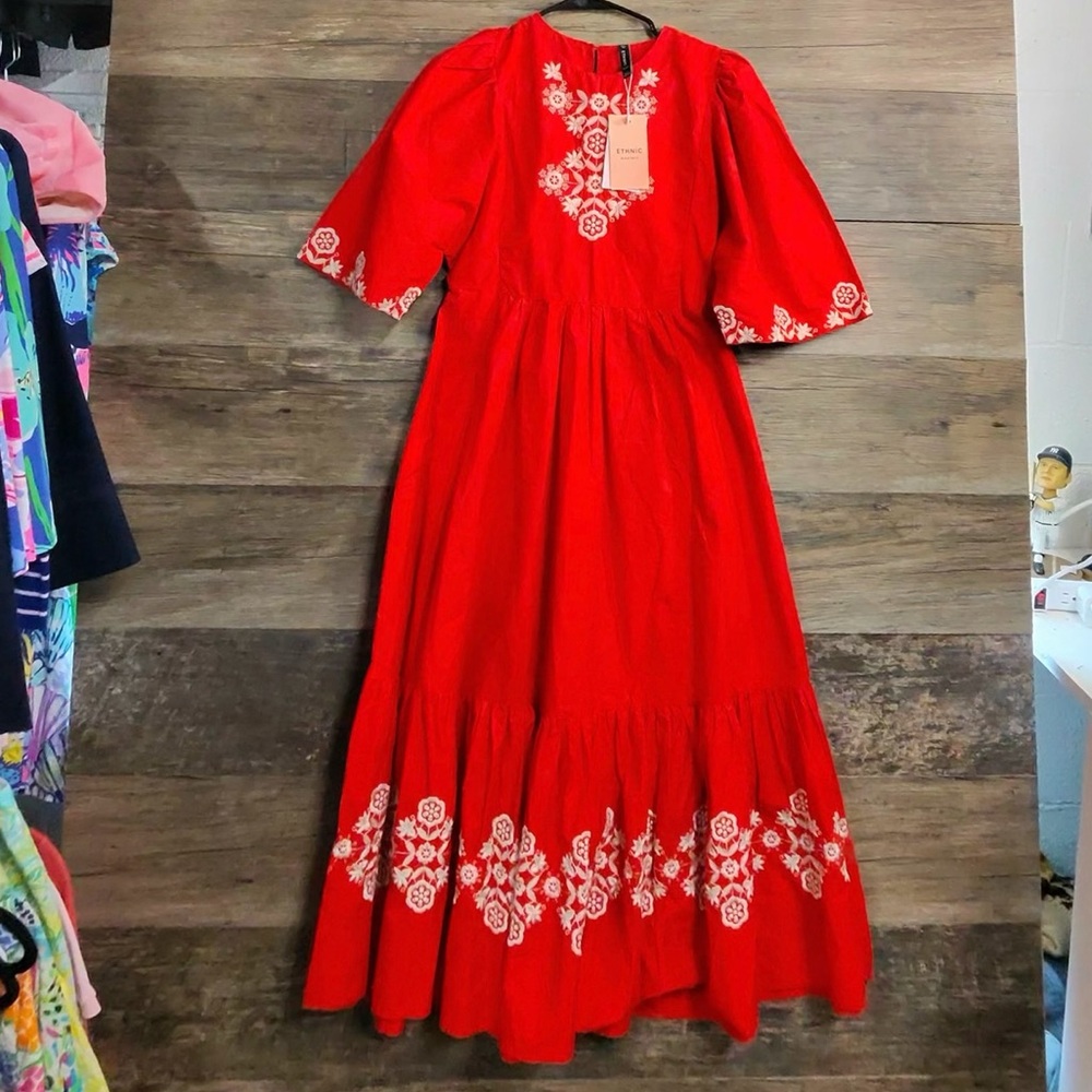 Ethnic Indian Wear Red Embroidered Maxi Dress